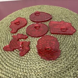 6 Vintage Red Plastic Cookie Cutters Christmas Easter Halloween Hong Kong